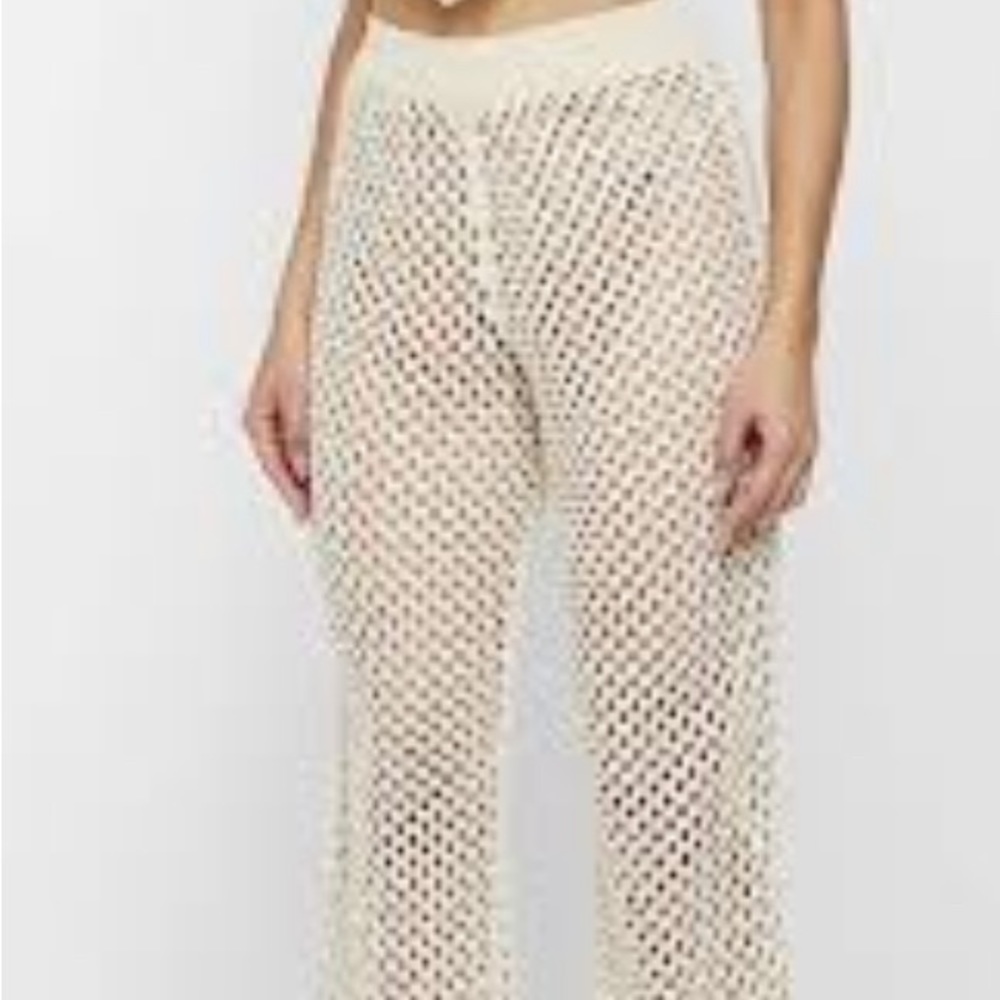 White Crochet Front Open Leg pants